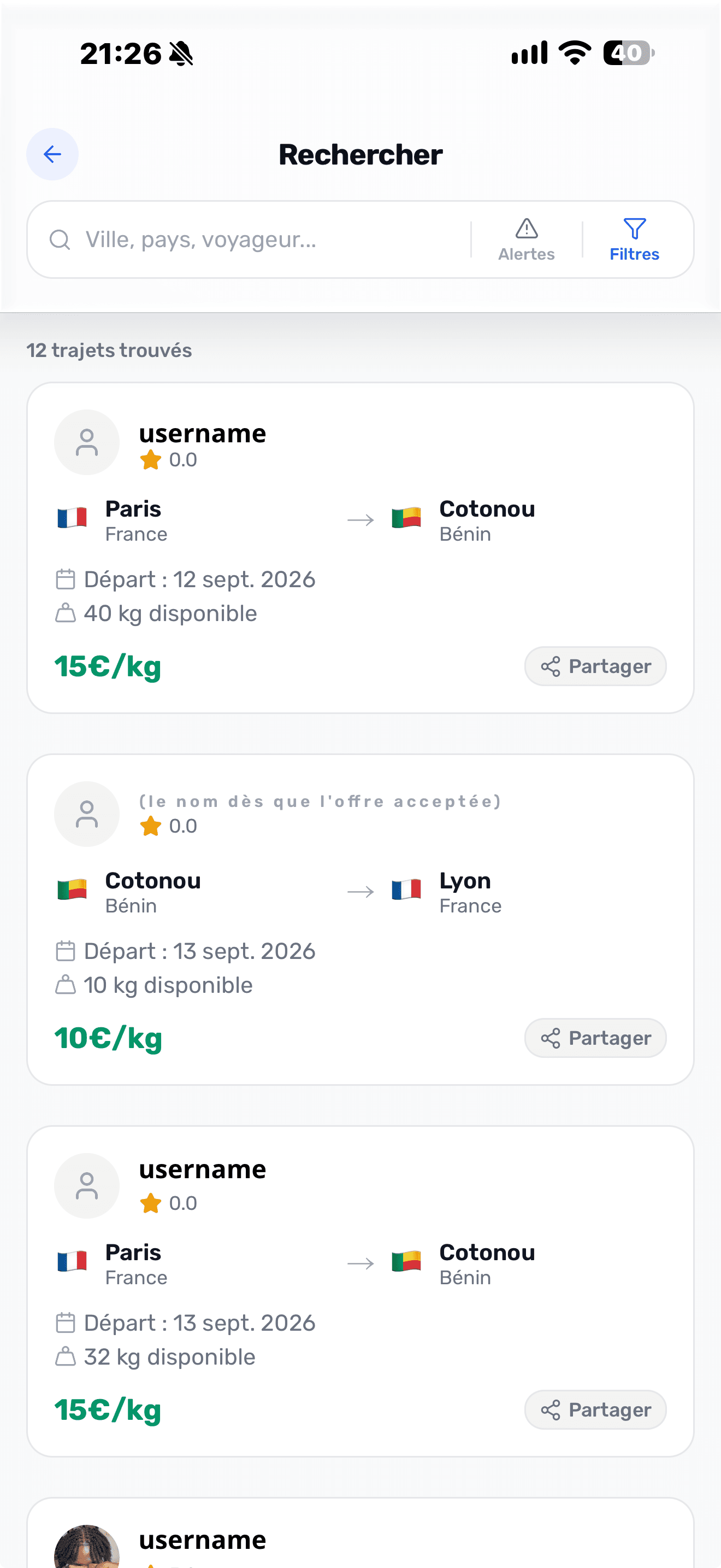 Écran d'accueil de l'application AlloColis